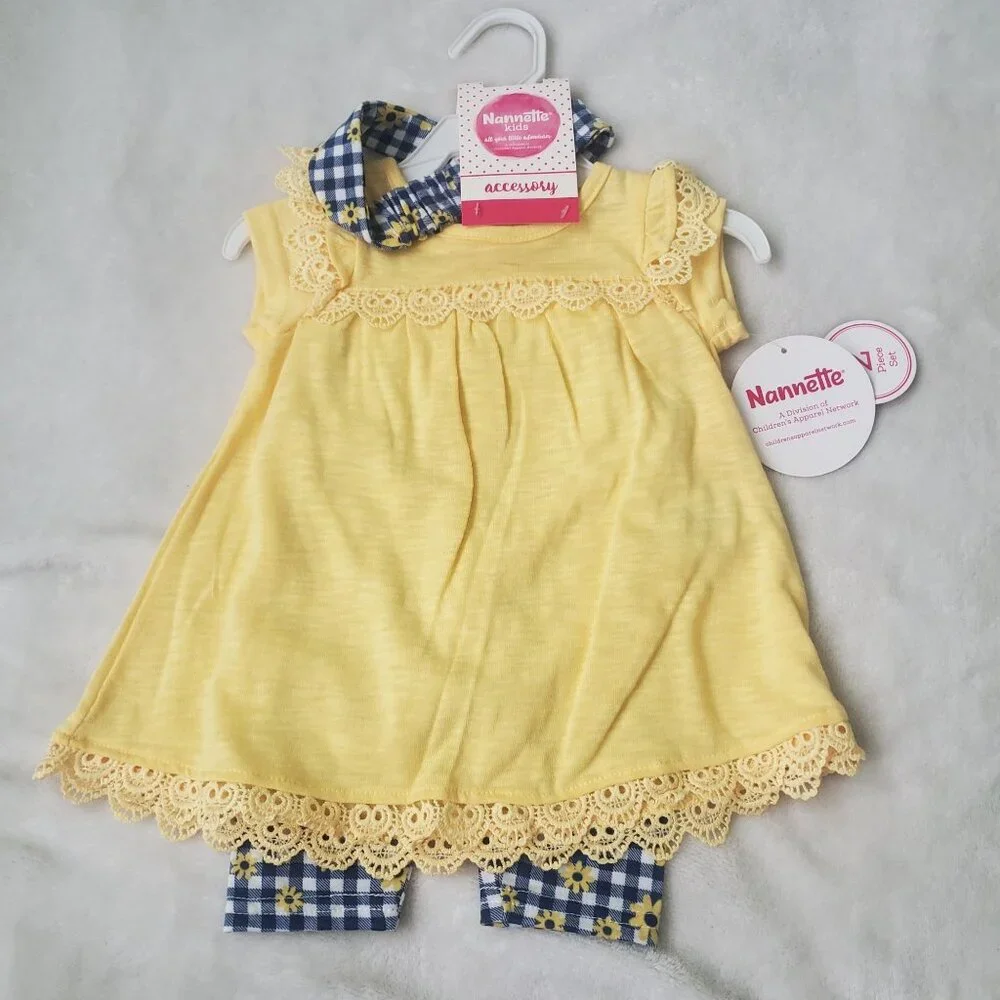 Nannette Kids matching set baby girls Two piece 12 months Yellow top/ plaid pant